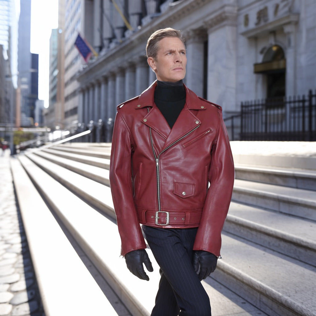 red real leather jacket for men in ITALY